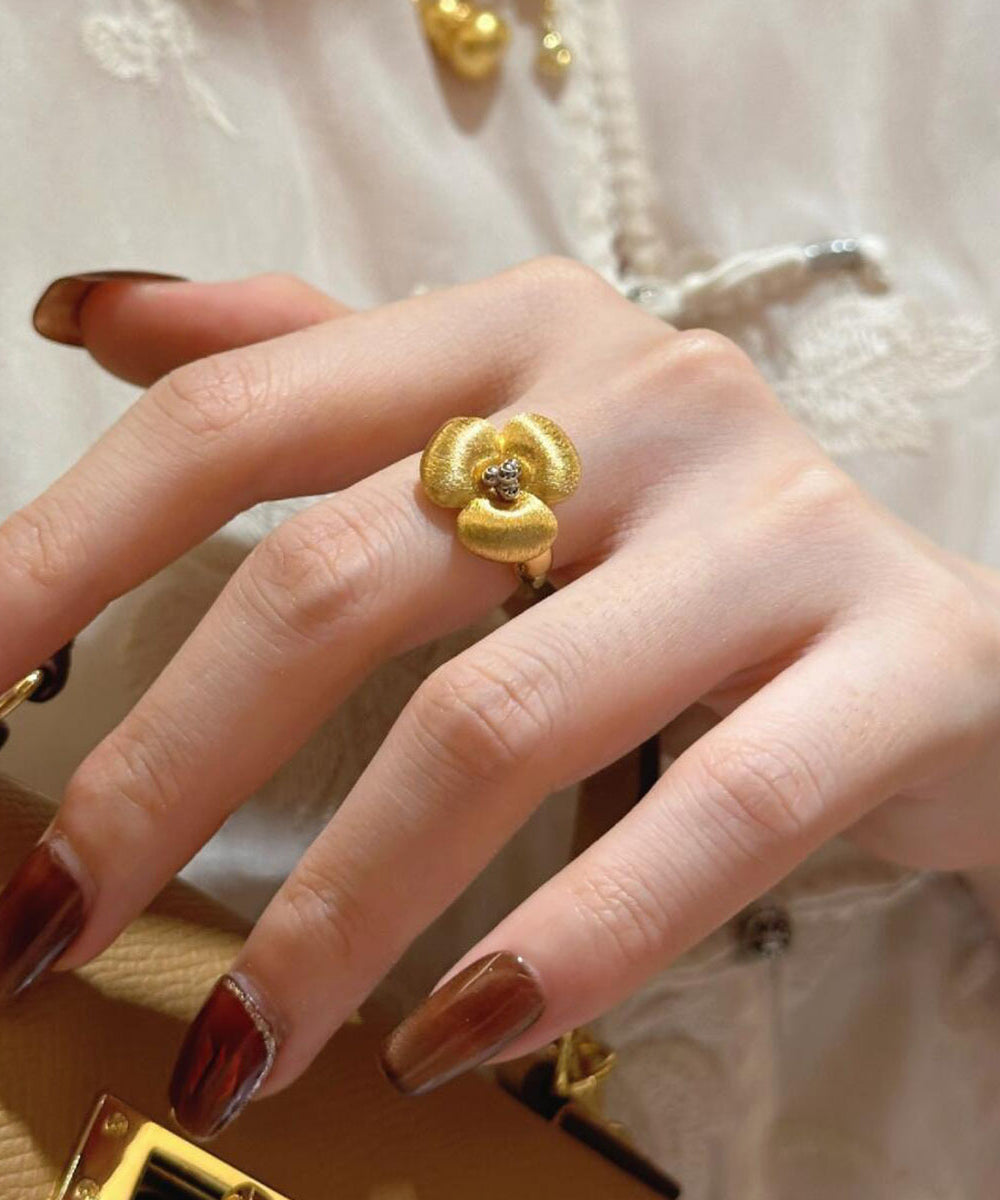 Retro Gold Copper Overgild Floral Rings QI068 JEW-RIN240928