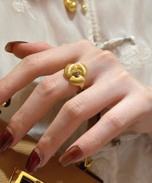 Retro Gold Copper Overgild Floral Rings QI068 JEW-RIN240928