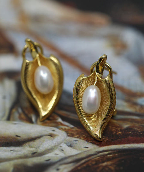 Earrings Copper Stud Retro Overgild Pearl Gold FashionChic