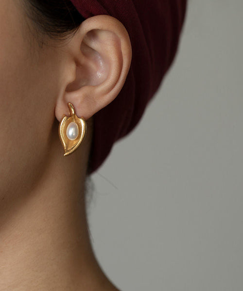 Earrings Copper Stud Retro Overgild Pearl Gold FashionChic