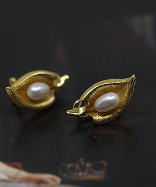 Earrings Copper Stud Retro Overgild Pearl Gold FashionChic