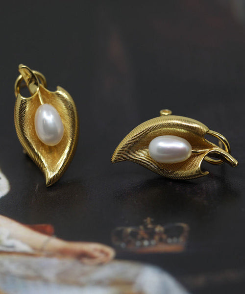 Earrings Copper Stud Retro Overgild Pearl Gold FashionChic