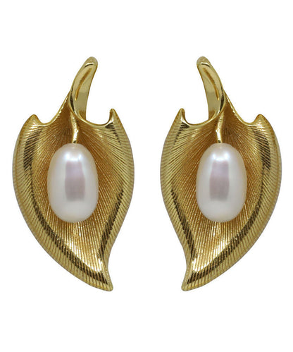 Earrings Copper Stud Retro Overgild Pearl Gold FashionChic