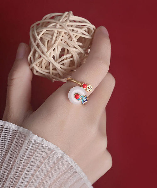 Retro Gold Sterling Silver Overgild Auspicious Clouds Agate Rings TX017