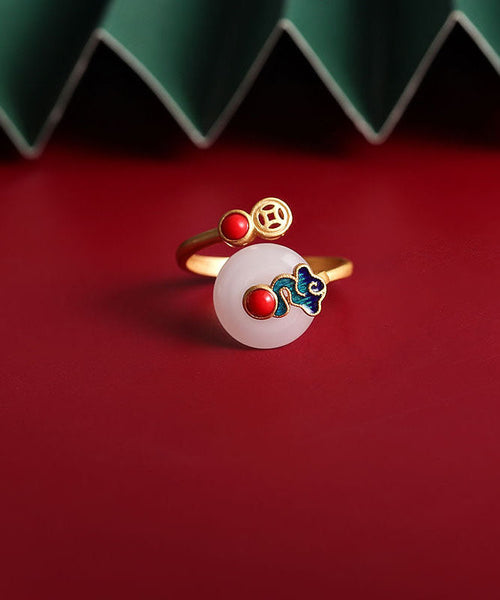 Retro Gold Sterling Silver Overgild Auspicious Clouds Agate Rings TX017