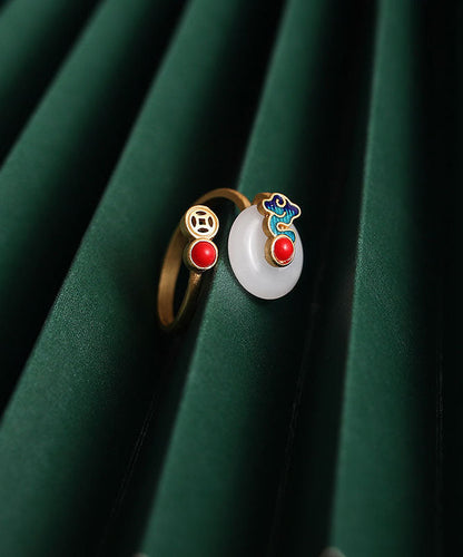 Retro Gold Sterling Silver Overgild Auspicious Clouds Agate Rings TX017