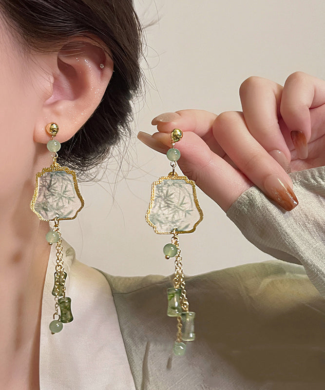 Retro Gold Sterling Silver Overgild Gem Stone Tassel Drop Earrings ZZ041 JEW-EAR240613