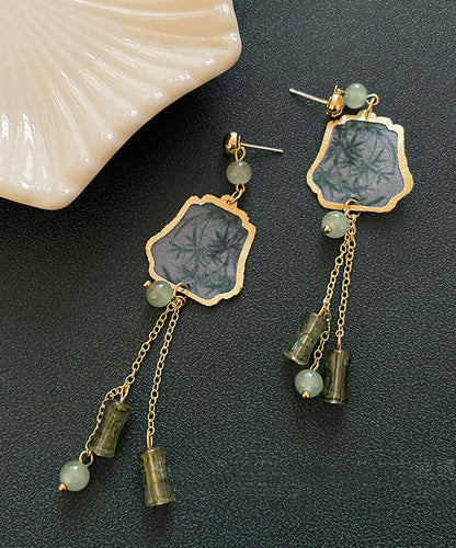 Retro Gold Sterling Silver Overgild Gem Stone Tassel Drop Earrings ZZ041 JEW-EAR240613