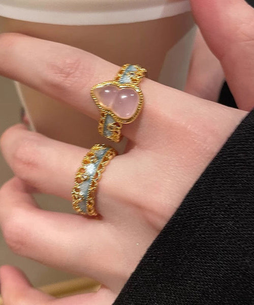 Rings Gourds Open Sterling Silver Retro Gold Overgild Lace FashionChic