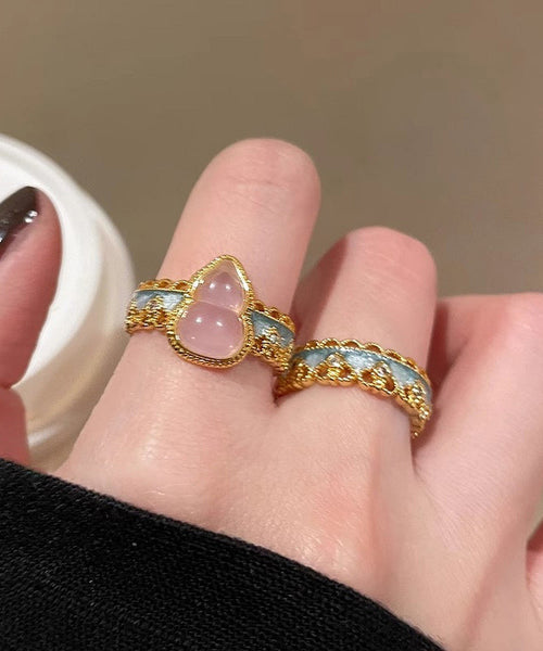 Rings Gourds Open Sterling Silver Retro Gold Overgild Lace FashionChic