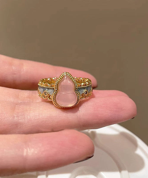 Rings Gourds Open Sterling Silver Retro Gold Overgild Lace FashionChic