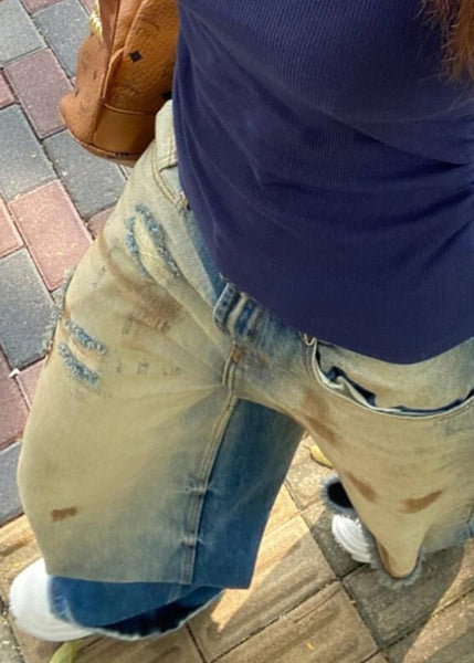 Retro Gradient Color Hole High Waist Denim Pants Summer PP014 OM-NZ240827