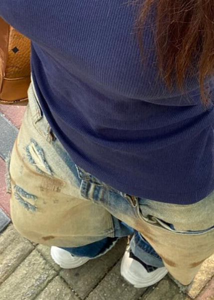 Retro Gradient Color Hole High Waist Denim Pants Summer PP014 OM-NZ240827