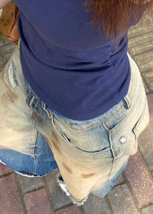 Retro Gradient Color Hole High Waist Denim Pants Summer PP014 OM-NZ240827