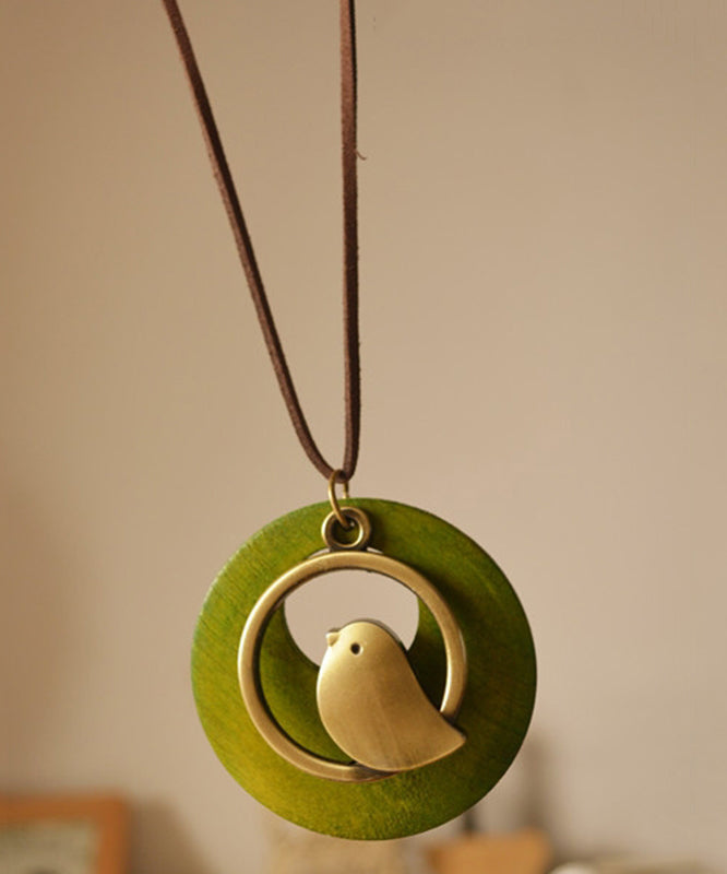 Retro Green Cotton Fabric Little Bird Pendant Necklace YI008 ABC