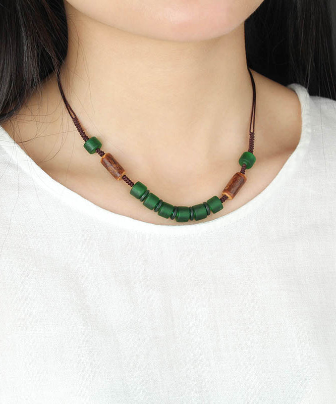 Retro Green Hand Woven Coloured Glaze Gratuated Bead Necklace KX1014 Ada Fashion