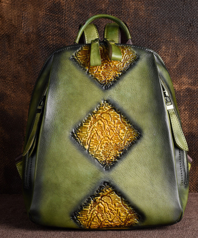 Capacity Retro Calf Leather Durable Backpack Bag Green Large FashionChic