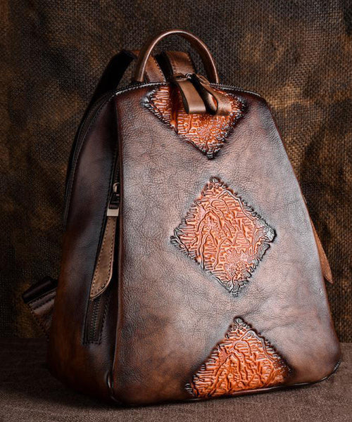 Capacity Retro Calf Leather Durable Backpack Bag Green Large FashionChic