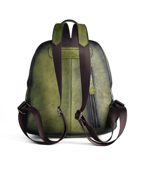Capacity Retro Calf Leather Durable Backpack Bag Green Large FashionChic