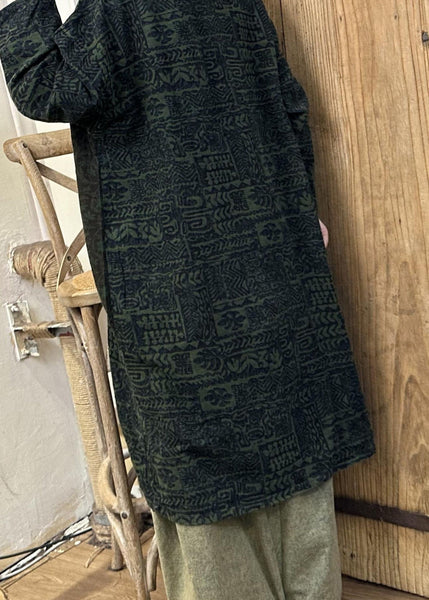 Retro Green Patchwork Print Long Dress Long Sleeve VB1075 Ada Fashion