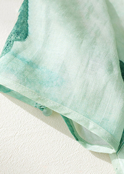 Retro Green Print Button Maxi Dresses Summer VV023 HS-SDL240627