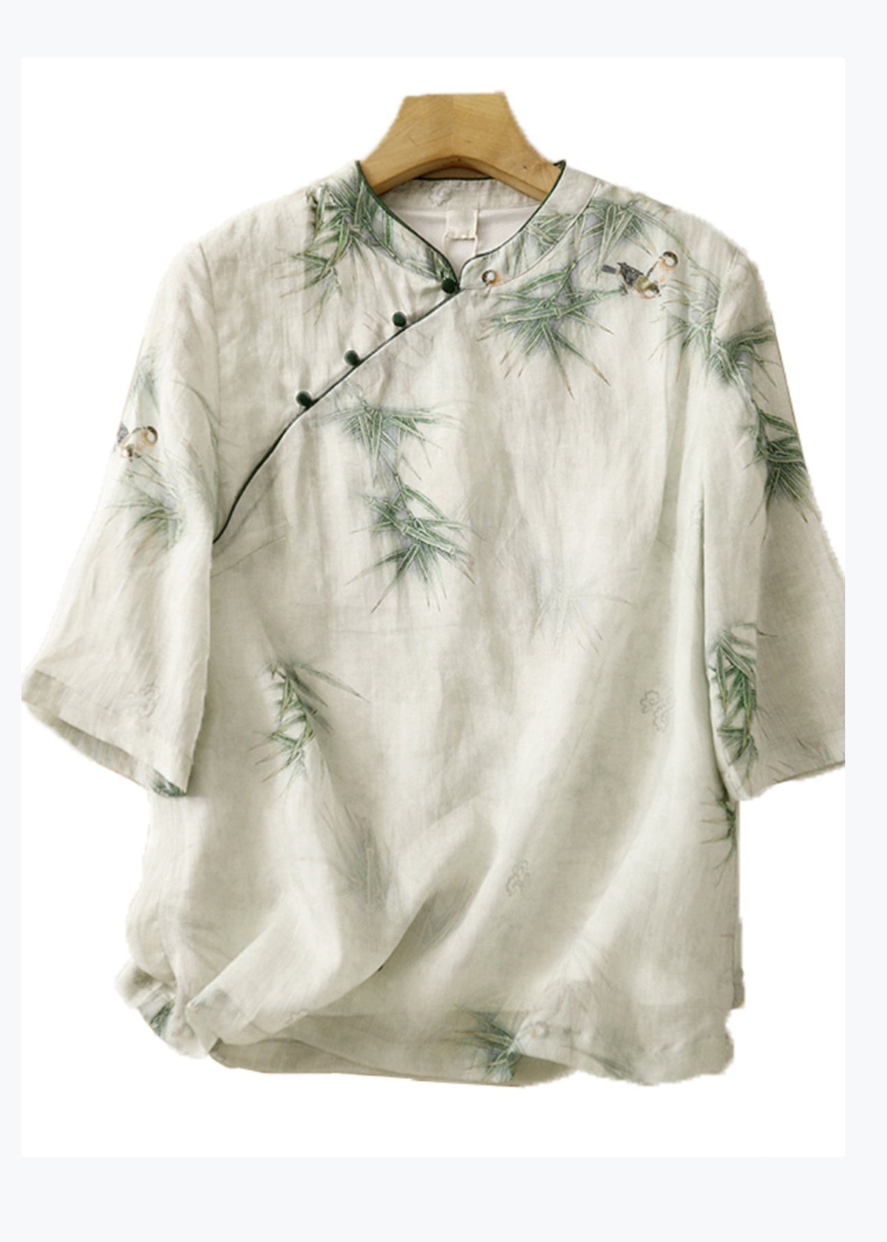 Retro Green Stand Collar Embroidered Linen Shirt Top Summer AM1049 Genistyle Shop