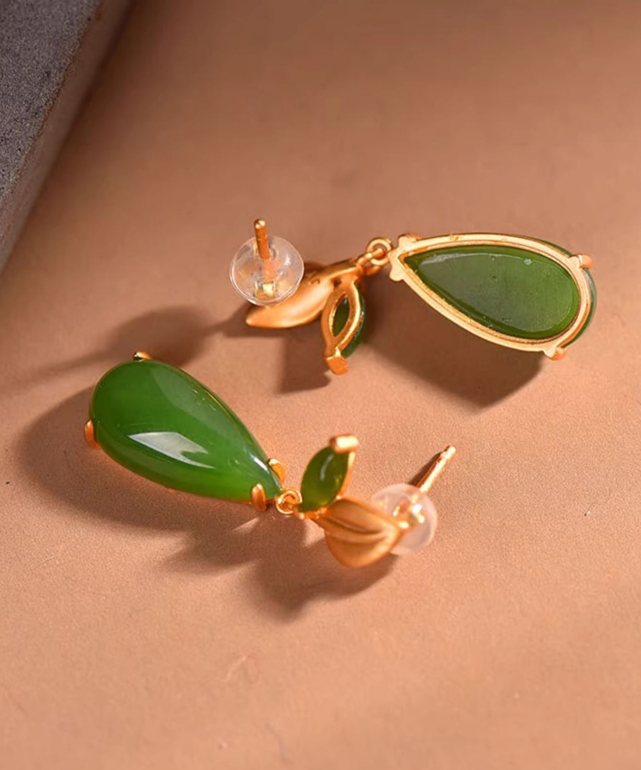 Retro Green Sterling Silver Overgild Jade Water Drop Drop Earrings GH1019 Ada Fashion