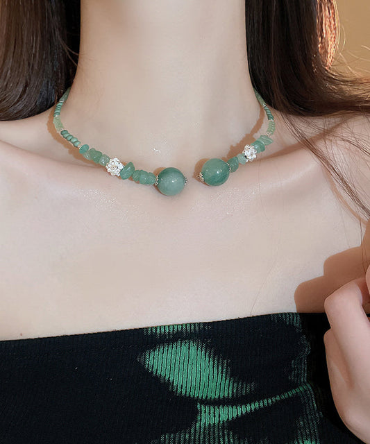 Retro Green Sterling Silver Overgild Jade Zircon Crystal Beading Gratuated Bead Necklace AB1092 Genistyle Shop