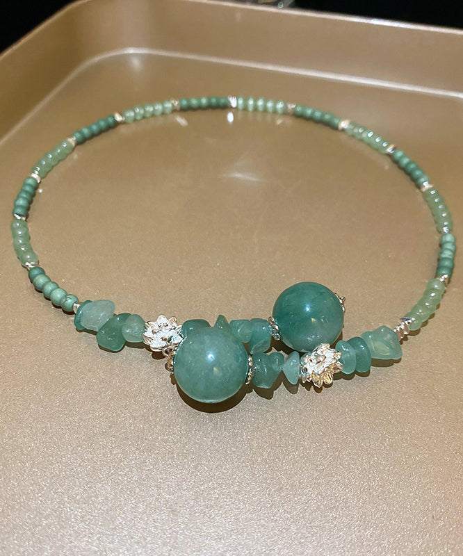 Retro Green Sterling Silver Overgild Jade Zircon Crystal Beading Gratuated Bead Necklace AB1092 Genistyle Shop