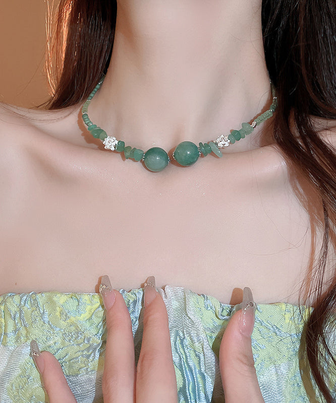 Retro Green Sterling Silver Overgild Jade Zircon Crystal Beading Gratuated Bead Necklace AB1092 Genistyle Shop