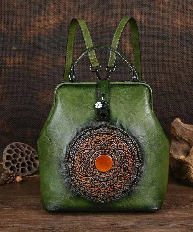 Retro Green Three Dimensional Carved Totem Handmade Backpack HJ1003 Ada Fashion