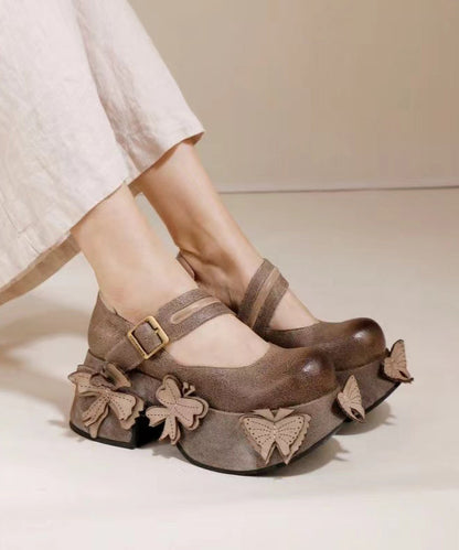 Retro Grey Butterfly Splicing Buckle Strap Platform Heels CZ1007 Ada Fashion