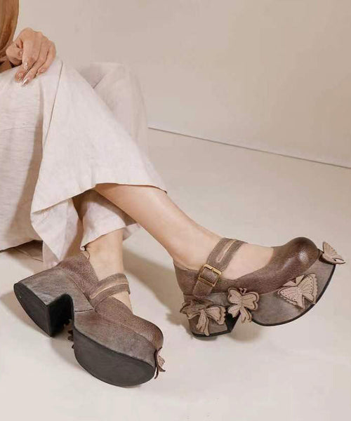 Retro Grey Butterfly Splicing Buckle Strap Platform Heels CZ1007 Ada Fashion
