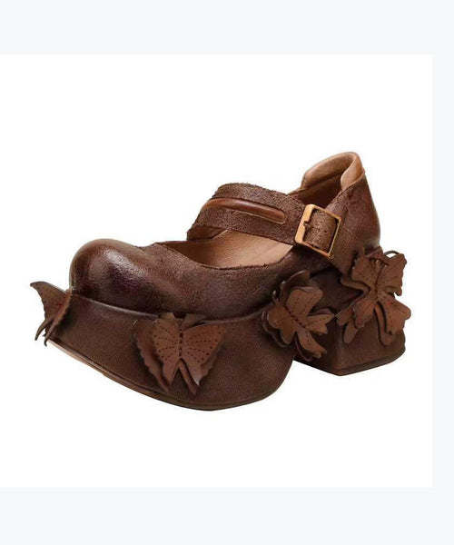 Retro Grey Butterfly Splicing Buckle Strap Platform Heels CZ1007 Ada Fashion