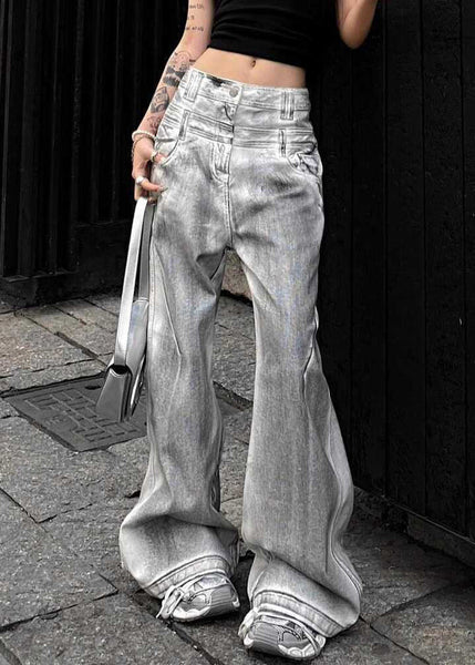 Retro Grey Button High Waist Denim Pants Fall QF053 Men-LPTS241016