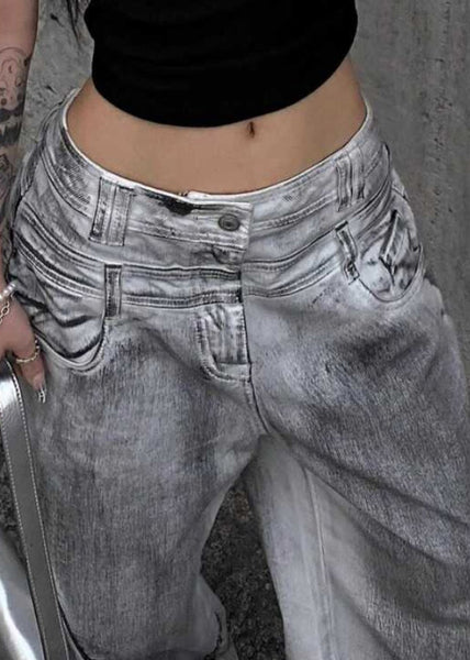 Retro Grey Button High Waist Denim Pants Fall QF053 Men-LPTS241016