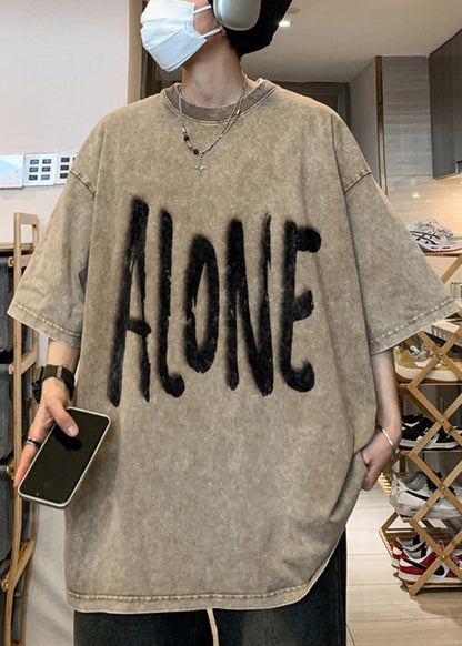 Original Retro Design Half Letter Shirts Men Cotton T Khaki FashionChic