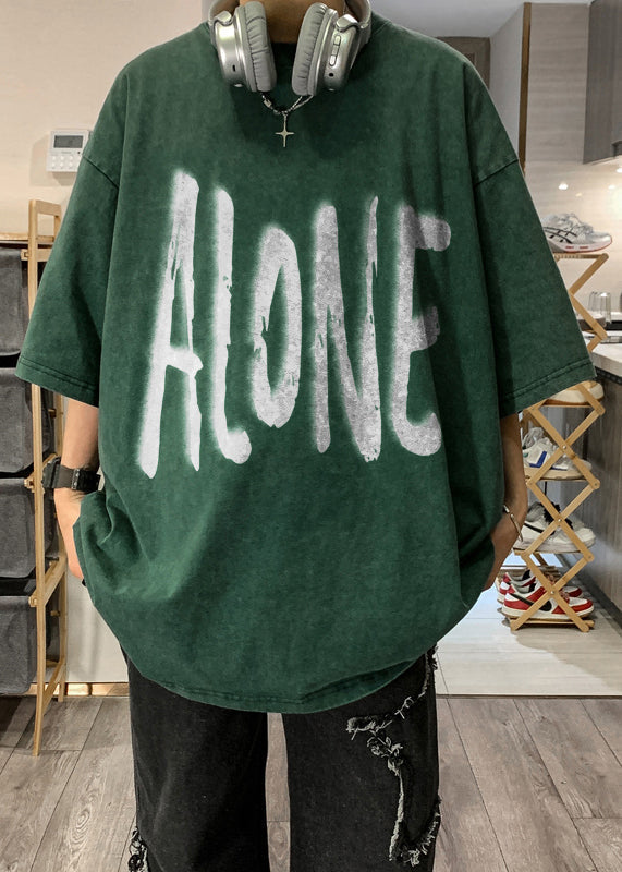 Original Retro Design Half Letter Shirts Men Cotton T Khaki FashionChic