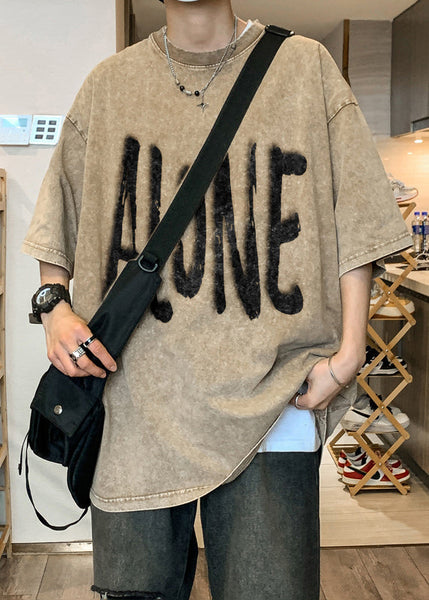 Original Retro Design Half Letter Shirts Men Cotton T Khaki FashionChic