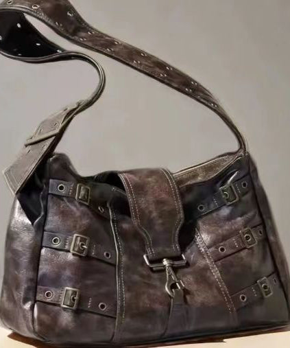 Retro Large Capacity Punk Style Wide Shoulder Strap Single Shoulder Bag MM051 Bag-BGS240620