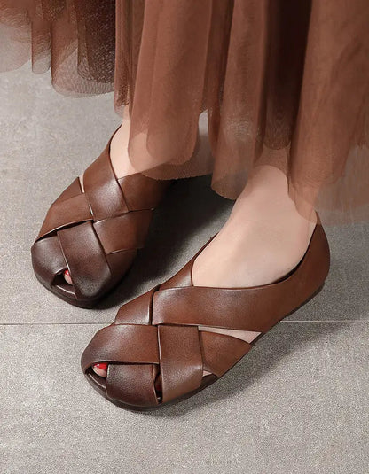 Retro Leather Comfortable Cross Straps Flat Sandals Ada Fashion