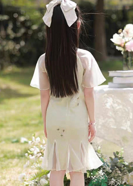 Dress Long Patchwork Kids Light Green Ruffled Print Summer Retro FashionChic