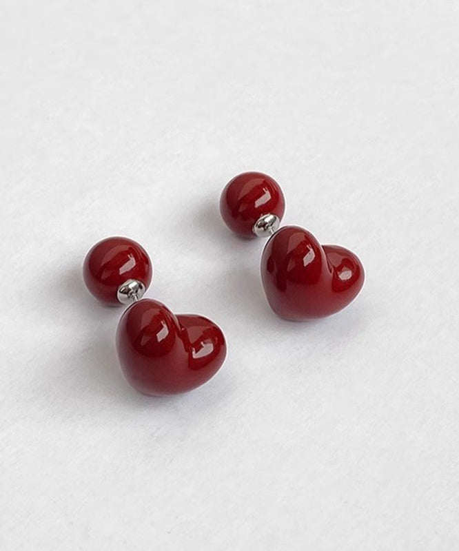 Retro Mulberry Sterling Silver Overgild Love Glaze Stud Earrings YA044 ABC