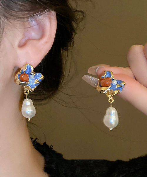Pearl Earrings Multicolor Alloy Retro Floral Copper Drop FashionChic