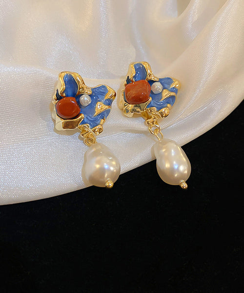 Pearl Earrings Multicolor Alloy Retro Floral Copper Drop FashionChic