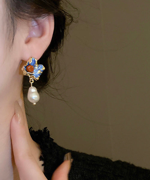 Pearl Earrings Multicolor Alloy Retro Floral Copper Drop FashionChic