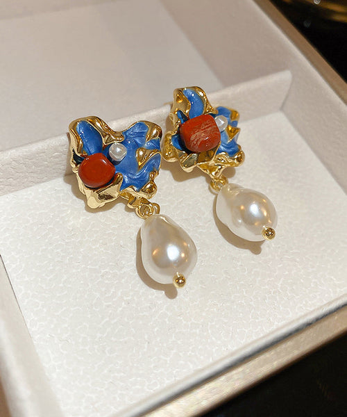 Pearl Earrings Multicolor Alloy Retro Floral Copper Drop FashionChic