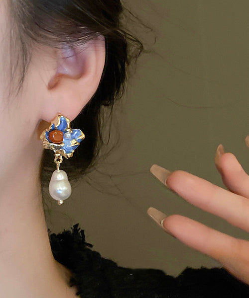 Pearl Earrings Multicolor Alloy Retro Floral Copper Drop FashionChic