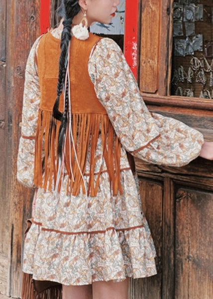 Waistcoat Pieces Two Long Tassel Dress And Patchwork Set Retro FashionChic