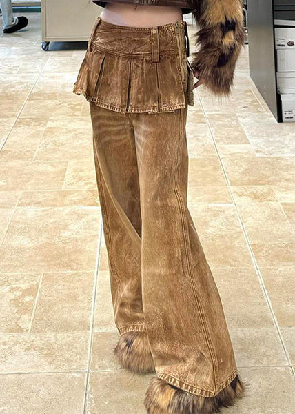 Color Patchwork Waist Zippered Pants Photo Denim High Retro FashionChic